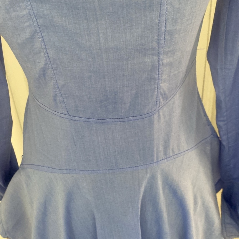 Les Chineuses Paris Women's Blue Ruffled Button-Up Blouse Size XX-Small - Picture 9 of 13